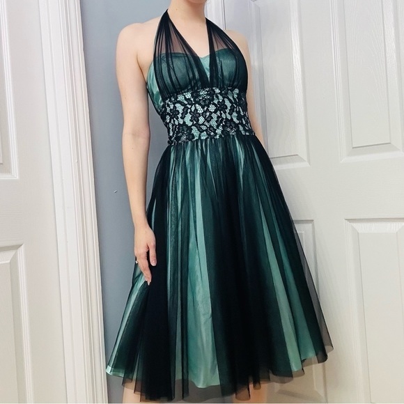 Vintage Cache Dress Cocktail Party Blue Black Fairy Whimsigoth 2 Extra Small - Picture 1 of 9